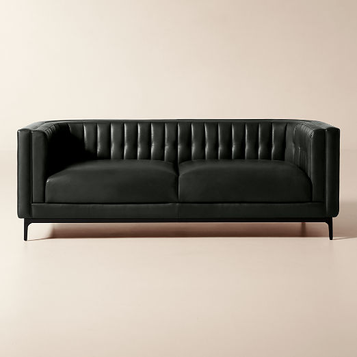 Ambroise 80" Montery Antique Black Leather Sofa