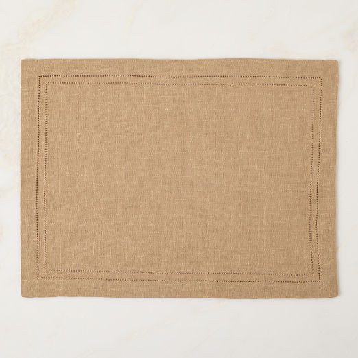 Ames Dark Natural Linen Embroidered Placemat by Todd Snyder