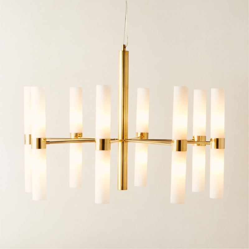 9-arm brass chandelier with beige shades, 21 h (excluding chain)