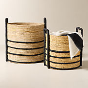 Aminah Woven Storage Basket with Black Handles Set of 2