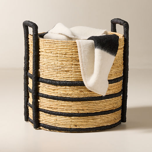 Aminah Woven Storage Basket with Black Handles Small