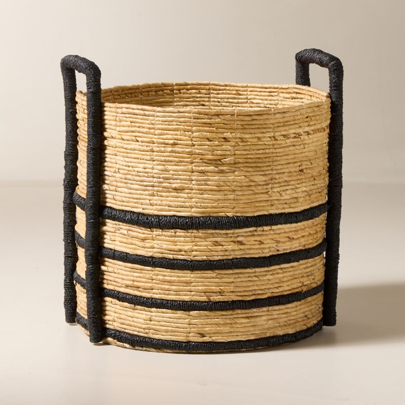 View Aminah Woven Storage Basket with Black Handles Small details