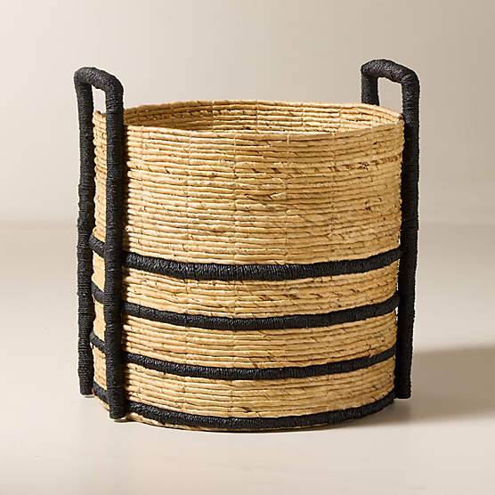 Aminah Woven Storage Basket with Black Handles Small