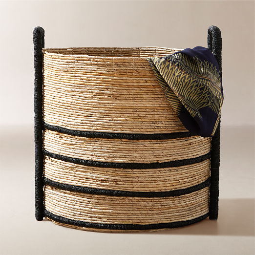 Aminah Woven Storage Basket with Black Handles Large