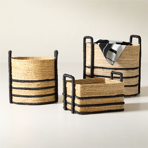 Aminah Woven Storage Basket with Black Handles Large