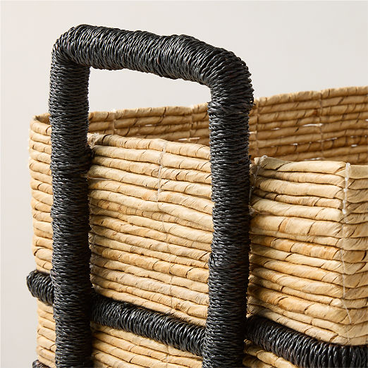Aminah Woven Storage Tote Basket with Black Handles
