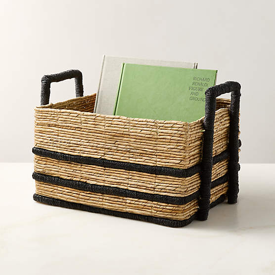 Aminah Woven Storage Tote Basket with Black Handles
