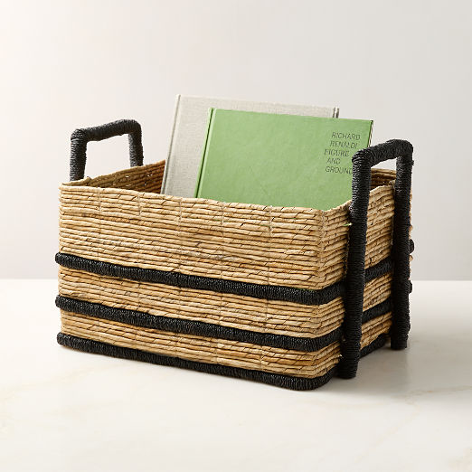 Aminah Woven Storage Tote Basket with Black Handles