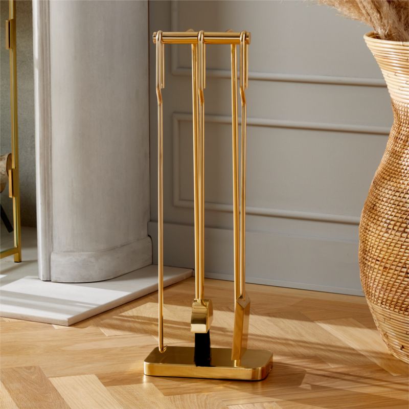 View 3-Piece Amos Brass Fireplace Tools details