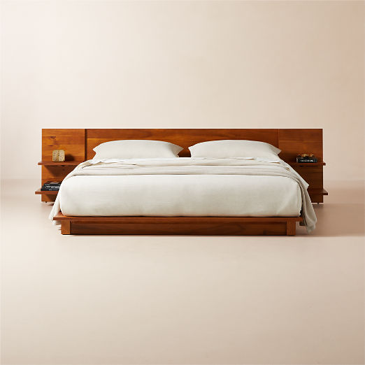 Andes Acacia Wood Platform King Bed with Nightstands