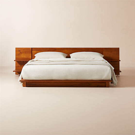 Andes Acacia Wood Platform King Bed with Nightstands