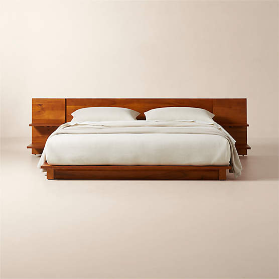 Andes Acacia Wood Platform King Bed with Nightstands