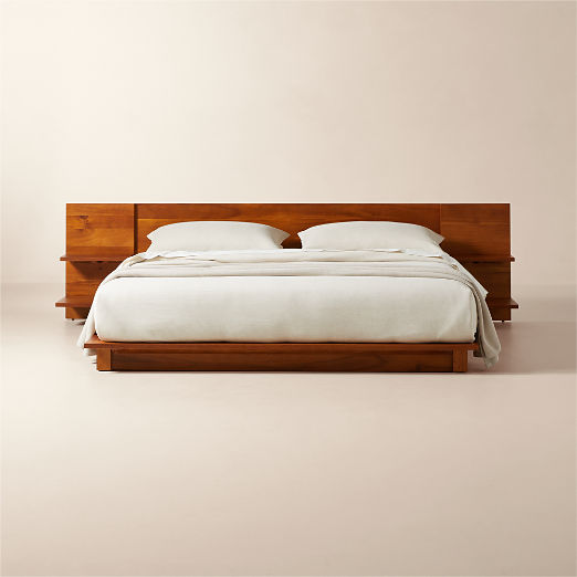 Andes Acacia Wood Platform Bed with Nightstands