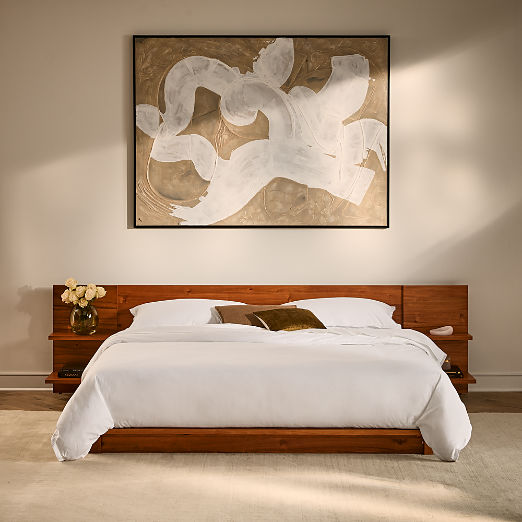 Andes Acacia Wood Platform Queen Bed with Nightstands