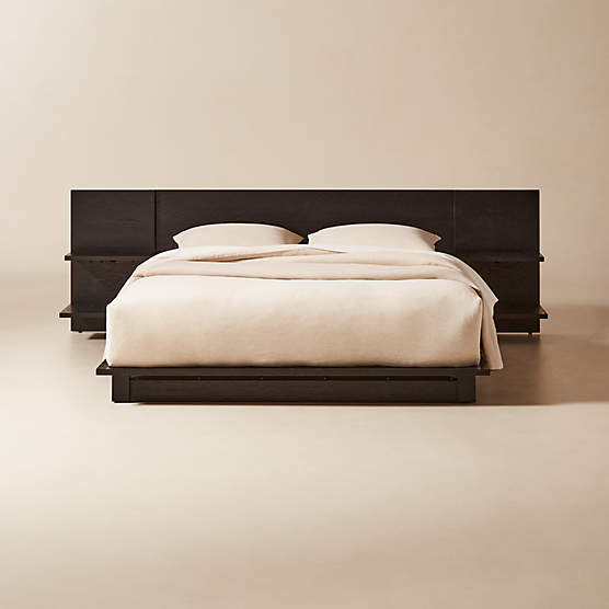 Andes Black Ebonized Oak Wood Queen Bed