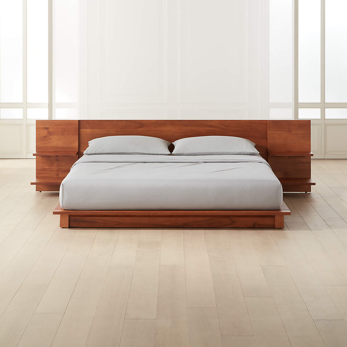 Andes Acacia Wood Platform California King Bed with Nightstands ...