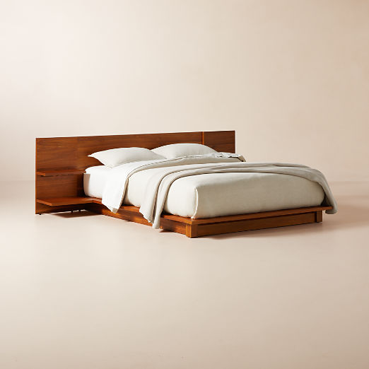 Andes Acacia Wood Platform Queen Bed with Nightstands