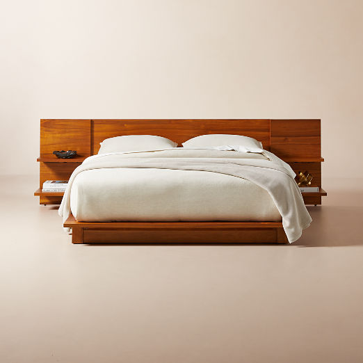 Andes Acacia Wood Platform Queen Bed with Nightstands