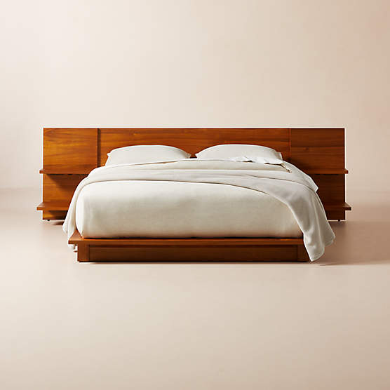 Andes Acacia Wood Platform Queen Bed with Nightstands