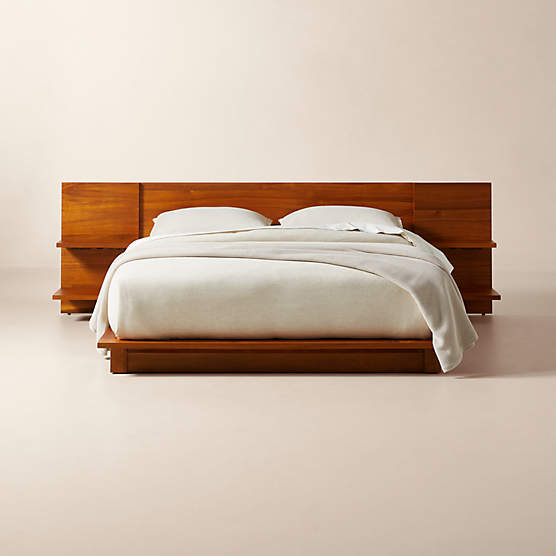 Andes Acacia Wood Platform Queen Bed with Nightstands