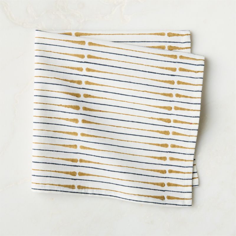 View Andre Warm White and Smoked Amber Block Print Cloth Napkin details