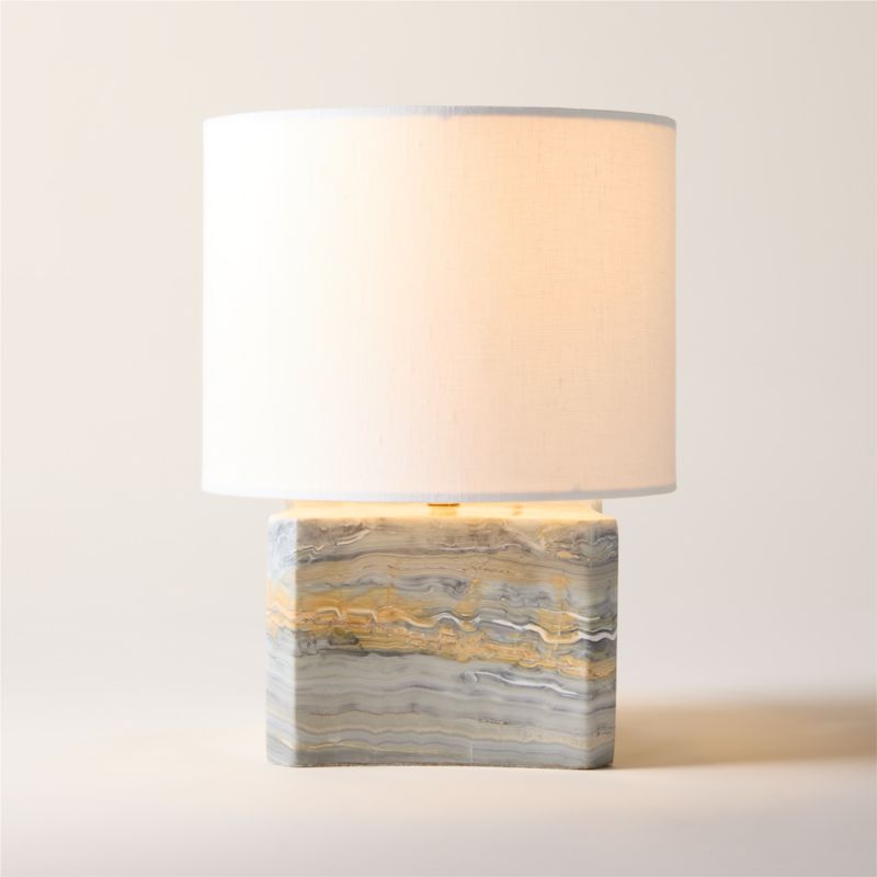 View Anelle Petite Blue Onyx Table Lamp with Linen Shade details