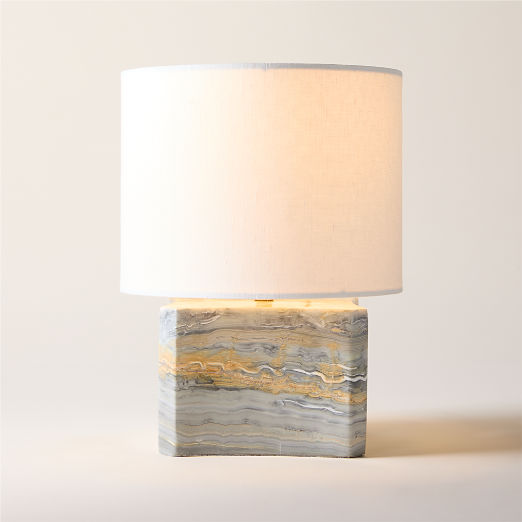 Anelle Petite Blue Onyx Table Lamp with Linen Shade