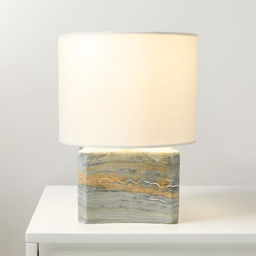 Anelle Petite Blue Onyx Table Lamp with Linen Shade