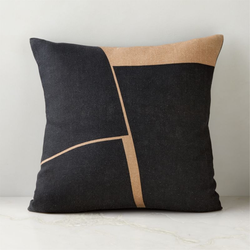 Angled Black Linen Throw Pillow 20" CB2