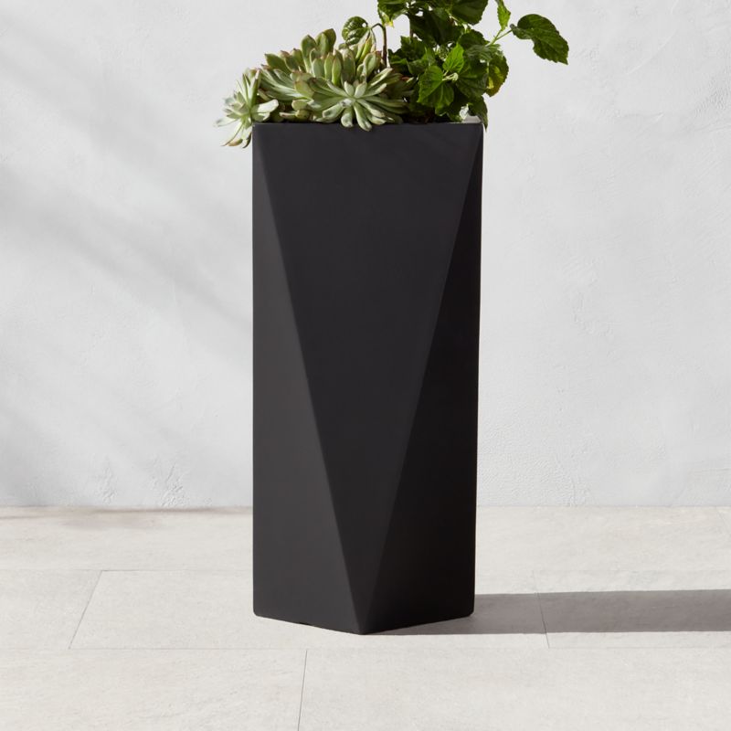 View Angular Faceted Black Cement Indoor/Outdoor Medium Planter 26"H details