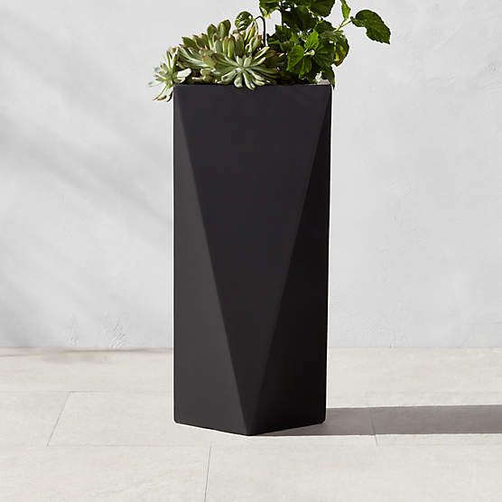 Angular Faceted Black Cement Indoor/Outdoor Medium Planter 26"