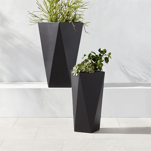 Angular Black and White Cement Outdoor Planters