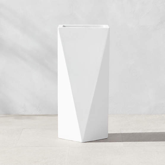 Angular White Cement Outdoor Planter Small