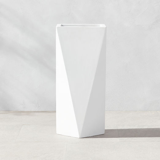 Angular White Cement Outdoor Planter Small