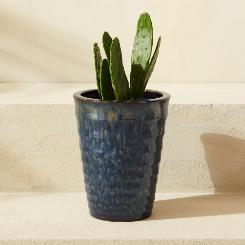 Anilla Ribbed Dark Blue Glazed Clay Indoor/Outdoor Planter Small - image 3 of 8