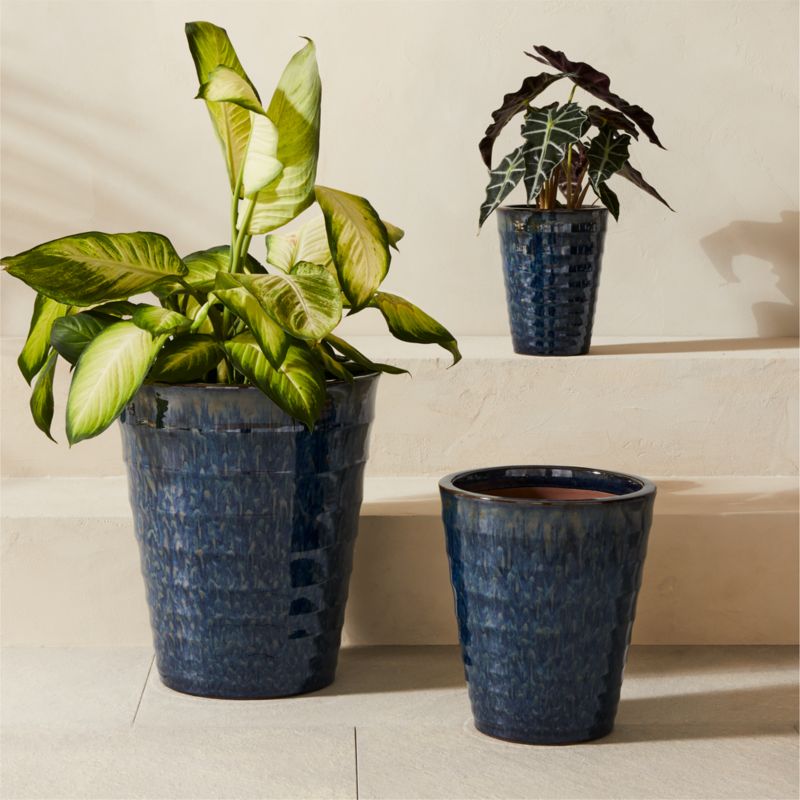 Anilla Ribbed Dark Blue Glazed Clay Indoor/Outdoor Planter Small - image 2 of 8