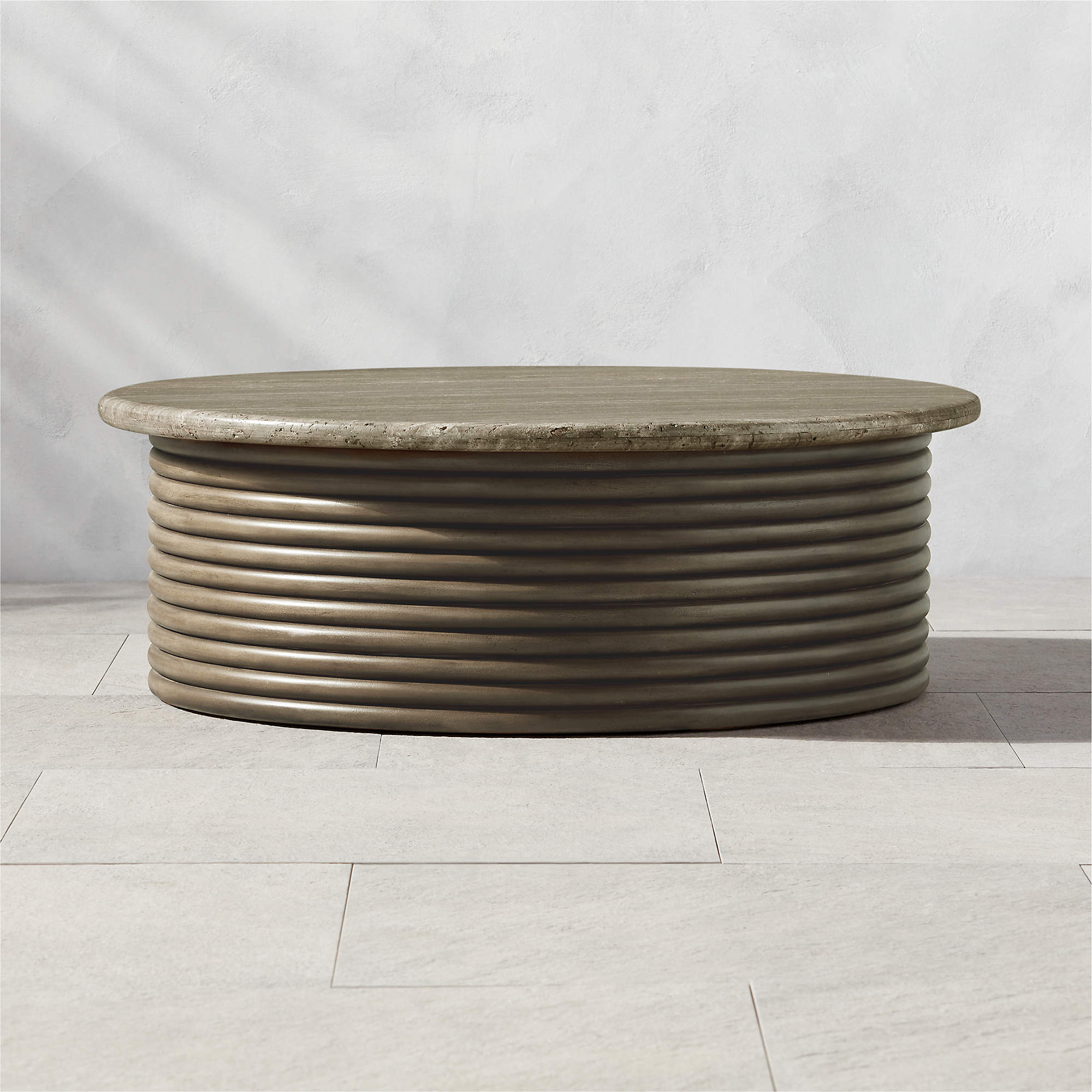 Anillo Travertine Modern Outdoor Coffee Table + Reviews CB2