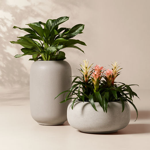 Anique Round Grey Cement Indoor/Outdoor Planters