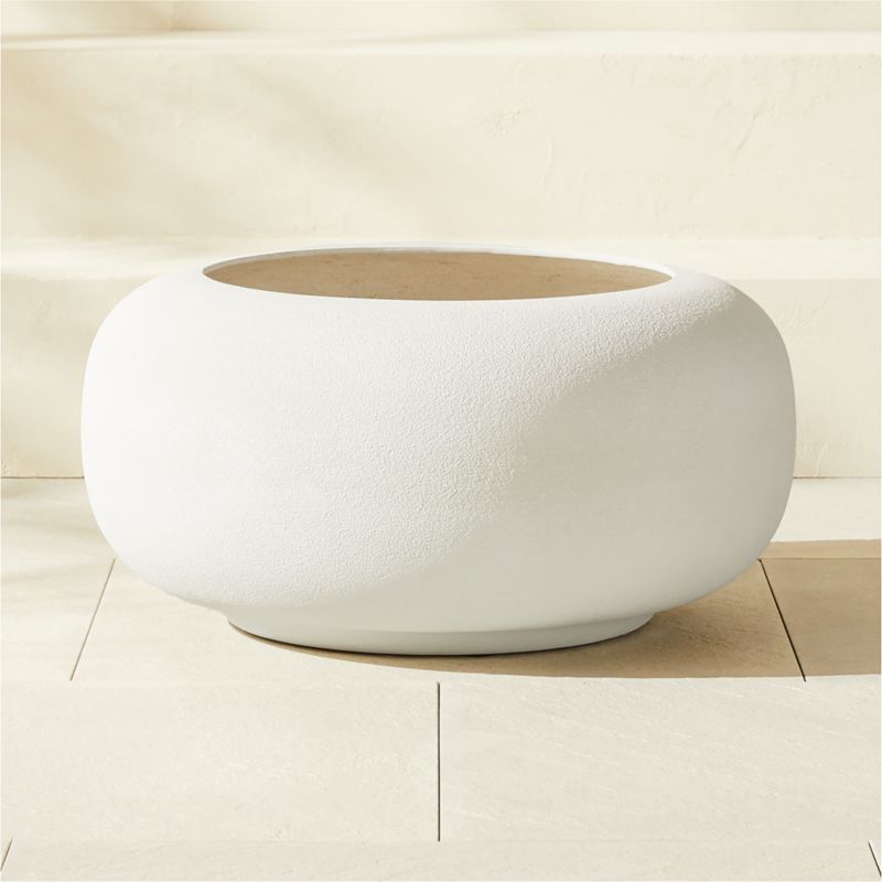 Anique Round White Cement Indoor/Outdoor Planter Short - image 2 of 6