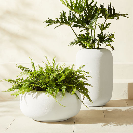 Anique Round White Cement Indoor/Outdoor Planters