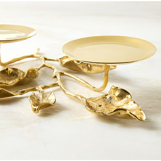 Annona Unlacquered Brass Double Pillar Candle Holder