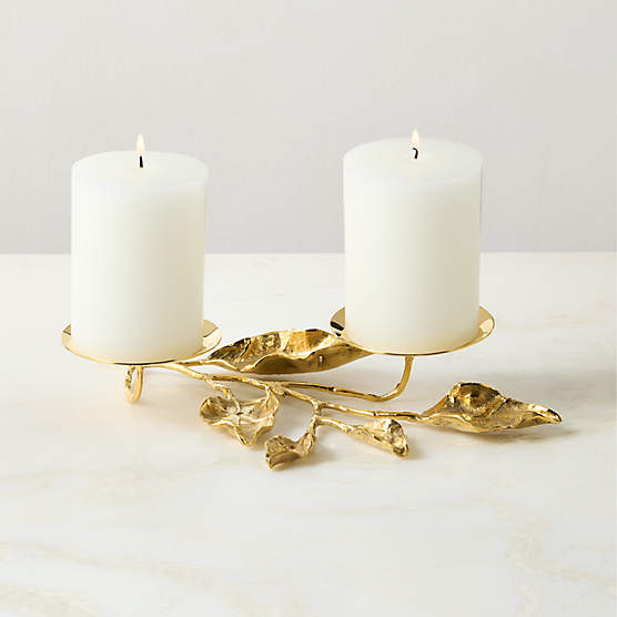 Annona Unlacquered Brass Double Pillar Candle Holder