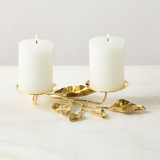 Annona Unlacquered Brass Double Pillar Candle Holder