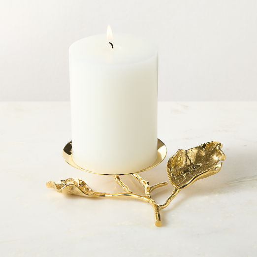 Annona Unlacquered Brass Single Pillar Candle Holder