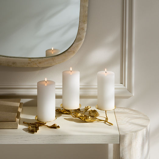 Annona Unlacquered Brass Double Pillar Candle Holder