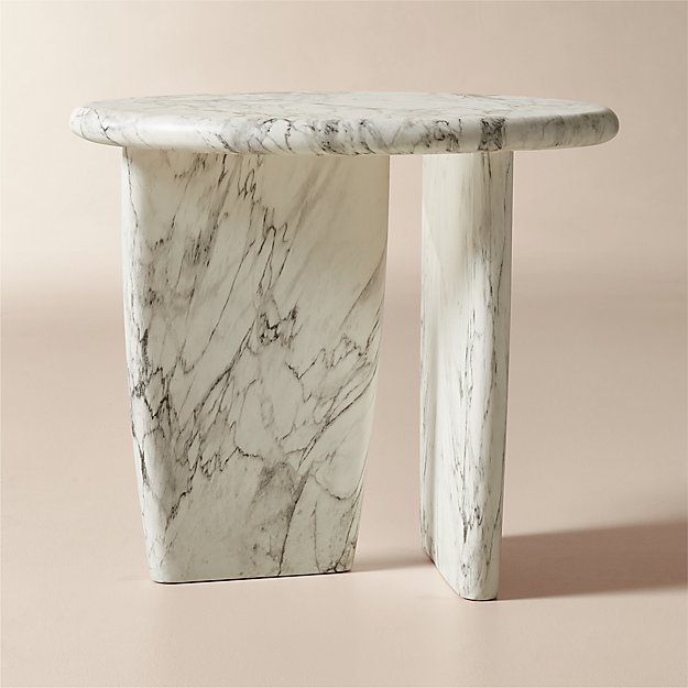 Anoki Grey Marbled Resin Side Table + Reviews | CB2