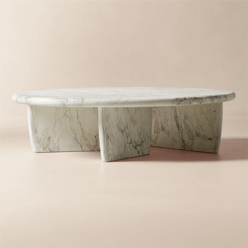 Anoki 57" Oval Grey Marbled Resin Coffee Table - image 2 of 10