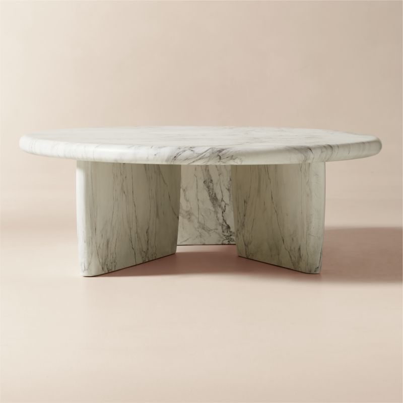 Anoki 57" Oval Grey Marbled Resin Coffee Table - image 3 of 10