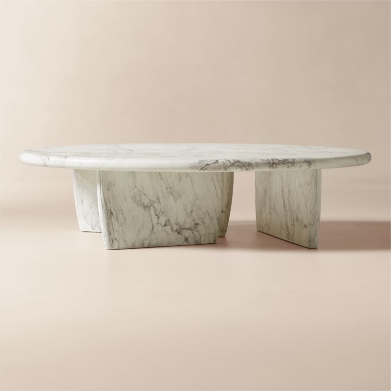 Anoki 57" Oval Grey Marbled Resin Coffee Table - image 0 of 10