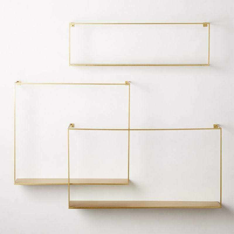 View Antiqued Brass Floating Shelves Set of 3 details